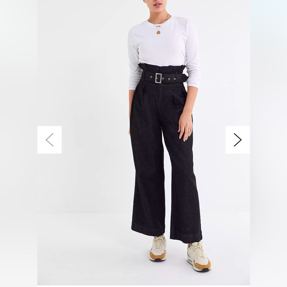 BDG High Rise Karina Belted Paperbag Relaxed Wide Leg Jean Cotton Denim Black 26